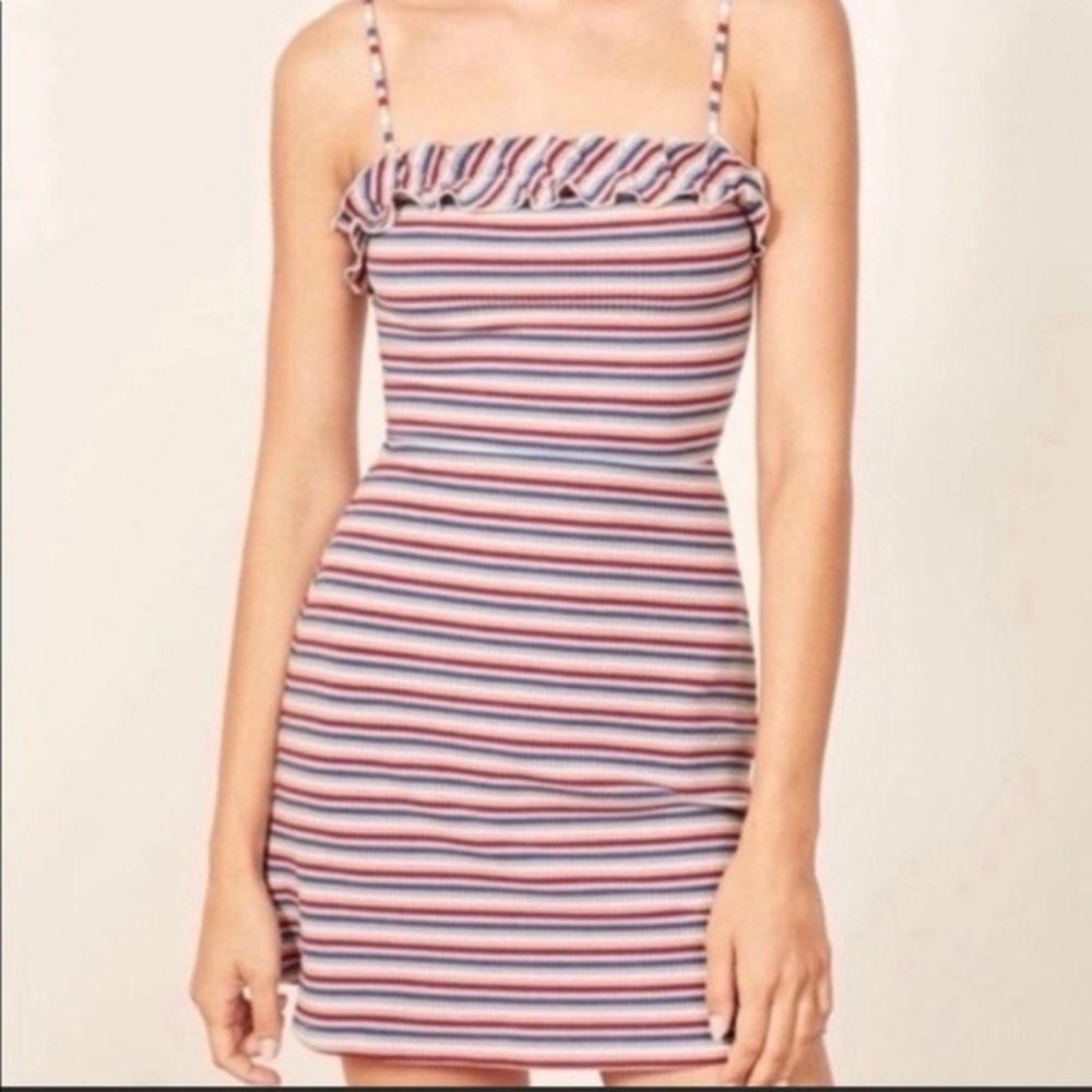Reformation Bri Multi Color Ruffle Dress Size XS (excellent used condition)